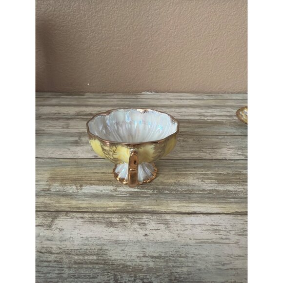 Royal Sealy Lusterware Footed Teacup & Reticulated Saucer Set Japan Yellow - Picture 13 of 13